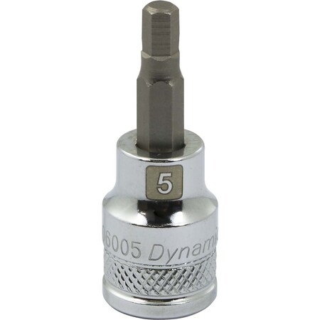 Dynamic Tools 3/8" Drive Metric Hex Head, 5mm Bit Std Length, Chrome Socket D006005